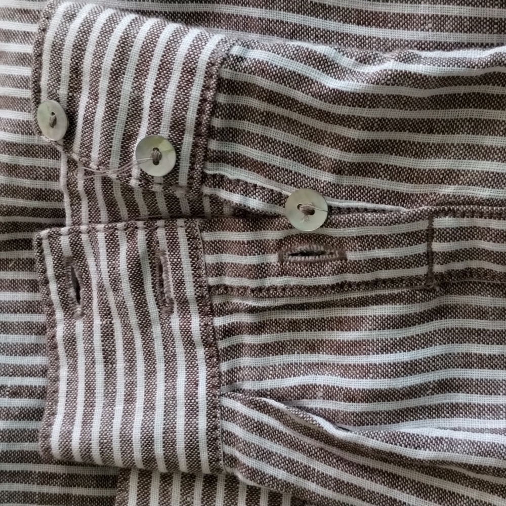 Size Small Tahari 100% Linen Brown And White Striped L/S Shirt Dress - Picture 8 of 12